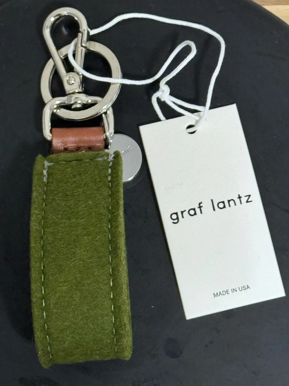 NWT Graf Lantz Merino Wool Loop Key Fob Moss Green